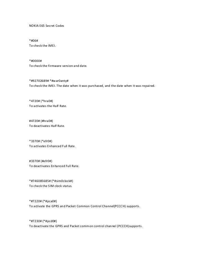 Nokia Universal Secret Codes